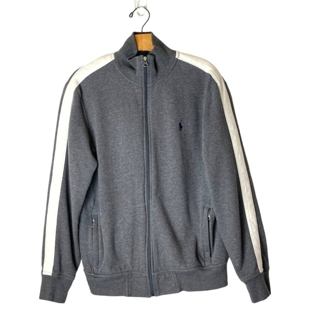 Polo Ralph Lauren Gray w/Cream Striped Sleeves Full-Zip Jacket Size M